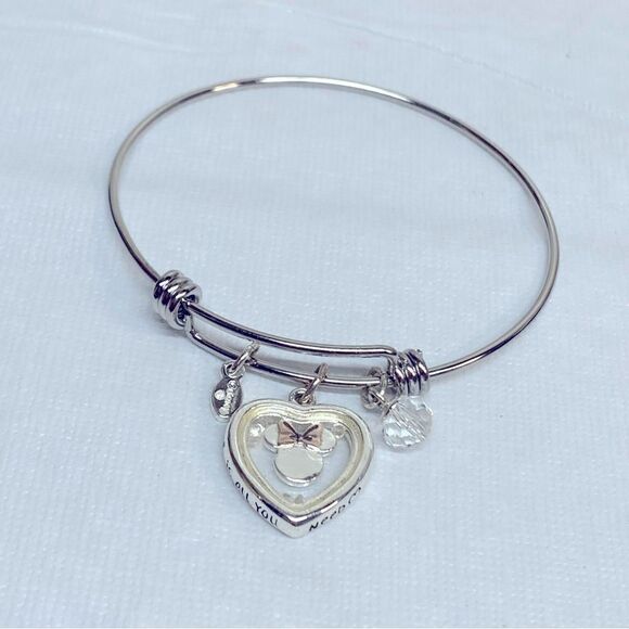 Disney Minnie Mouse Heart Bracelet All You Need is Love Silver Tone Dainty OSFA - Picture 5 of 5